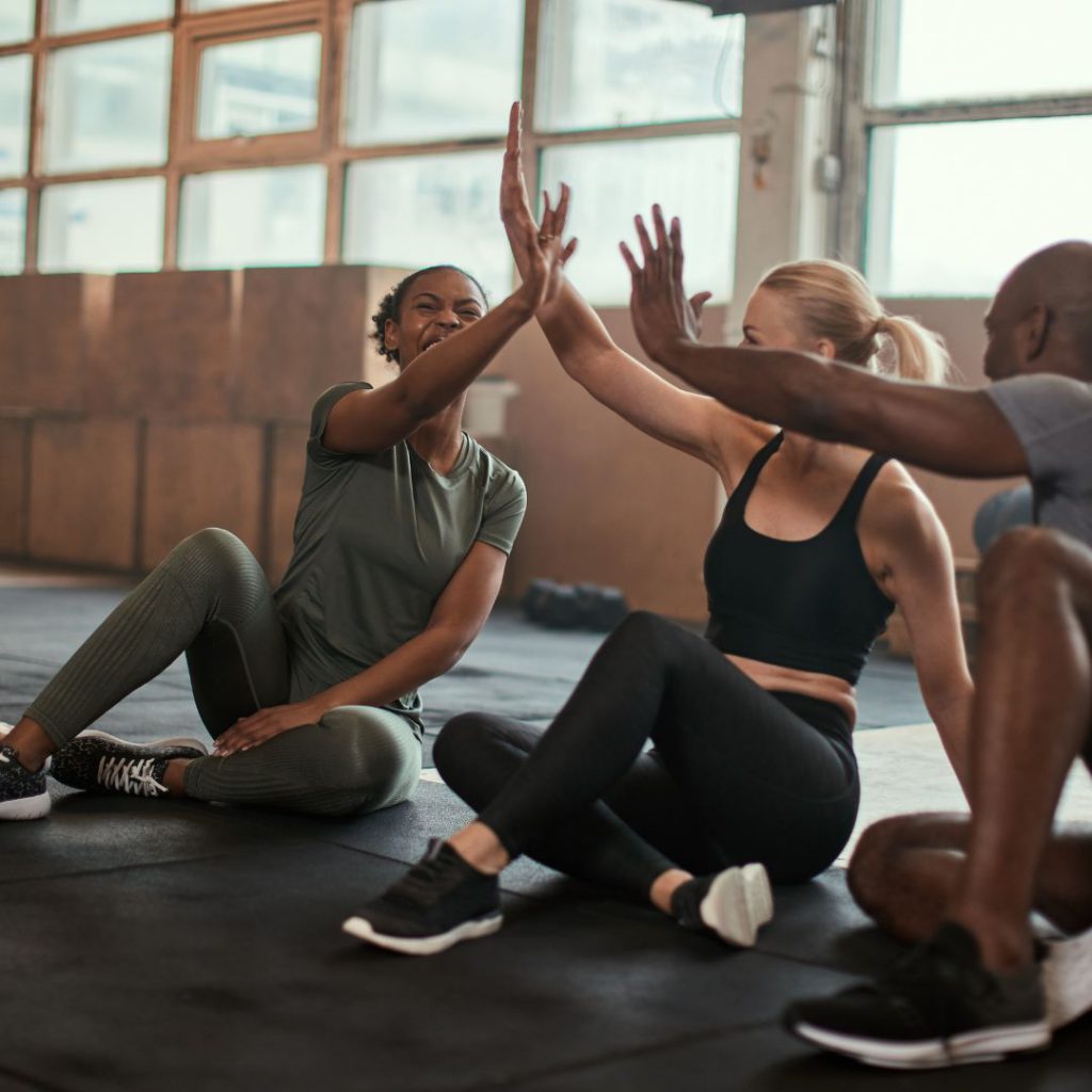 People in a fitness class for strength training.